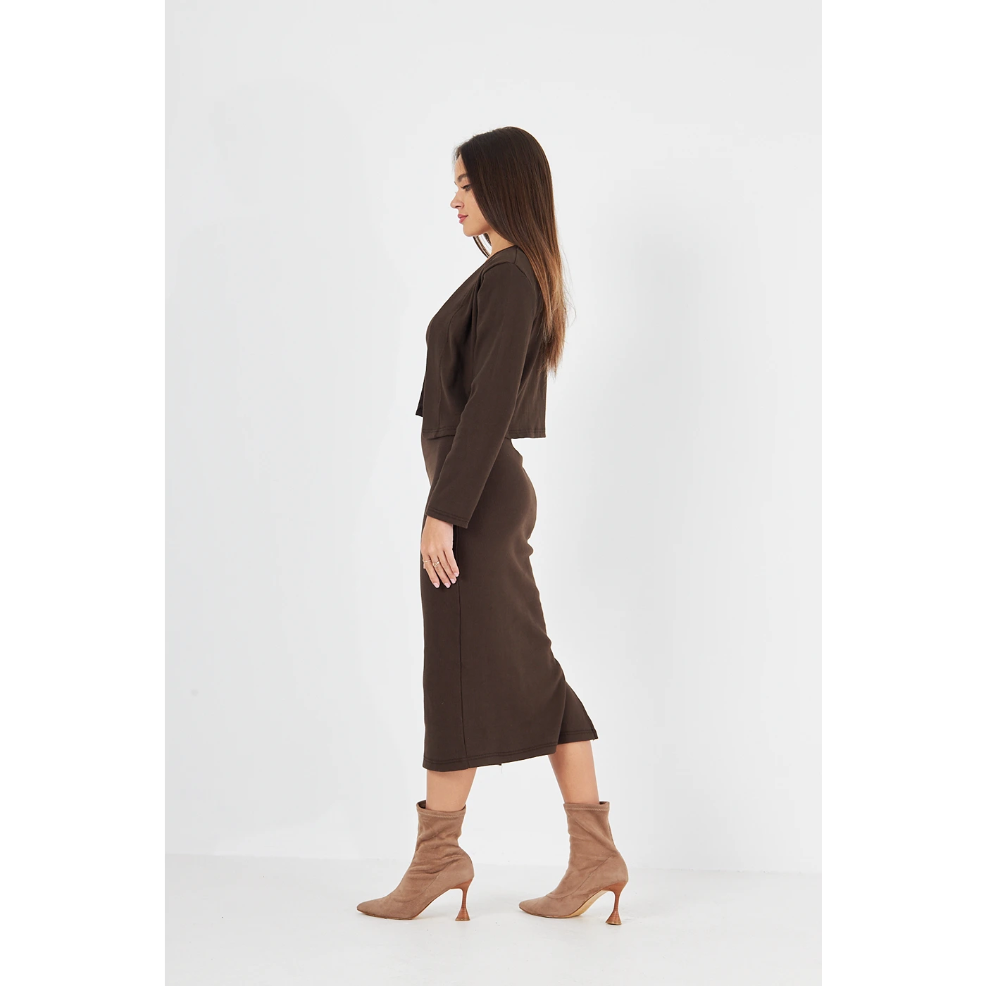 Brown Cardigan Dress Matching Set | Montivo Pakistan