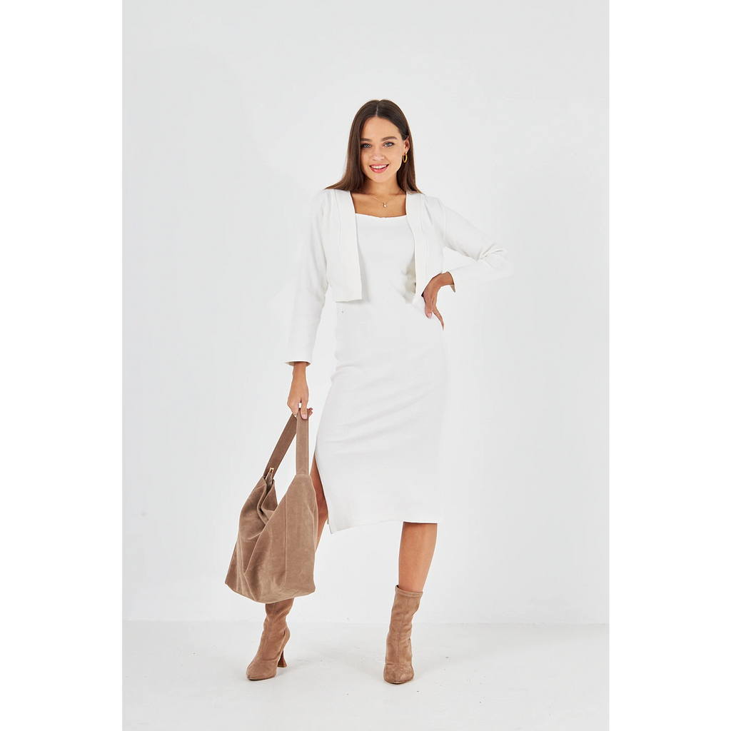 White Cardigan Dress Matching Set | Montivo Pakistan