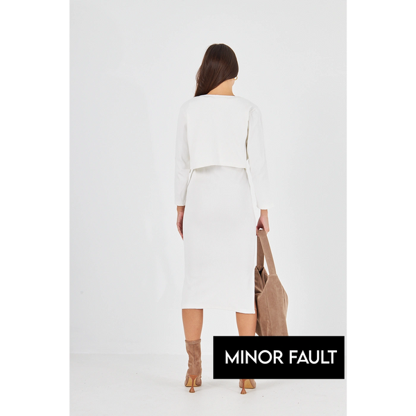 (Minor Fault) White Cardigan Dress Matching Set | Montivo Pakistan