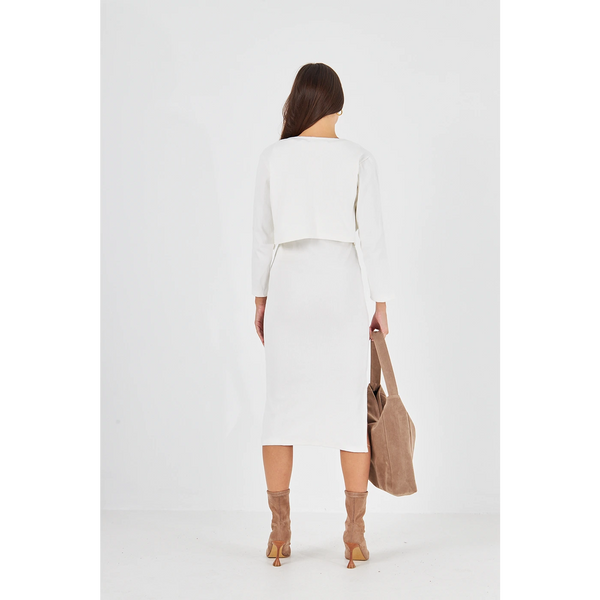 White Cardigan Dress Matching Set | Montivo Pakistan