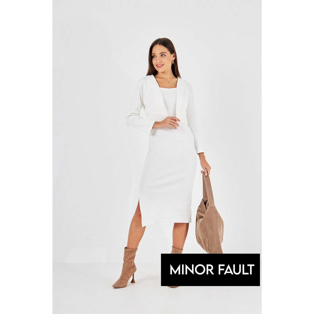 (Minor Fault) White Cardigan Dress Matching Set | Montivo Pakistan