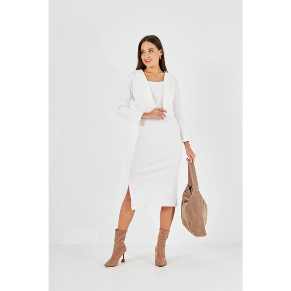 White Cardigan Dress Matching Set | Montivo Pakistan