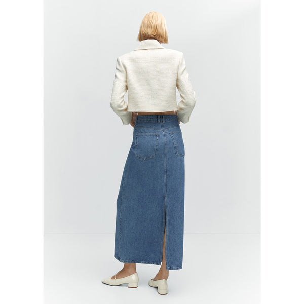 Mid Blue Long Denim Back Slit Skirts | Montivo Pakistan
