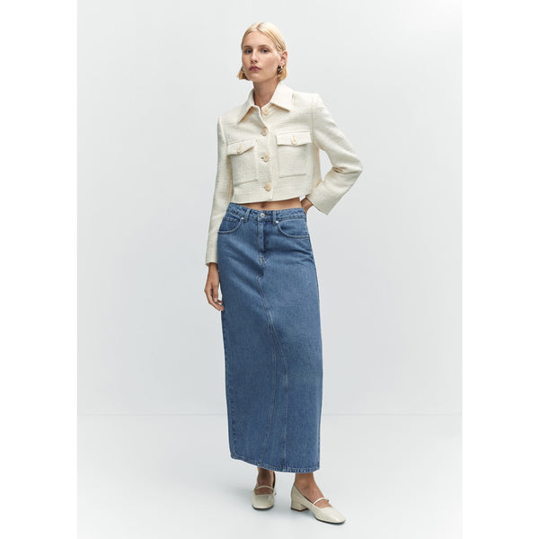 Mid Blue Long Denim Back Slit Skirts | Montivo Pakistan