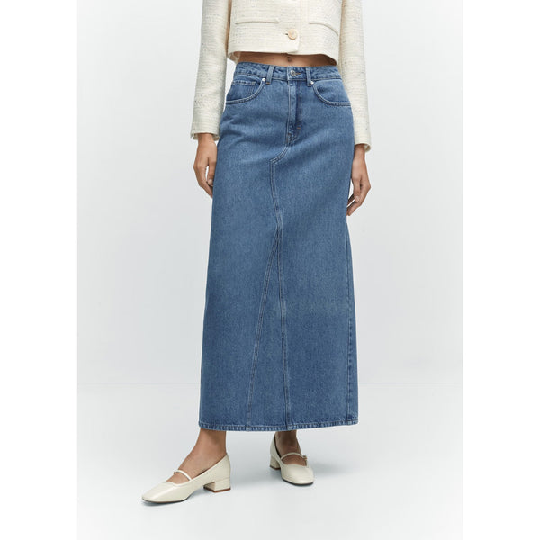 Mid Blue Long Denim Back Slit Skirts | Montivo Pakistan