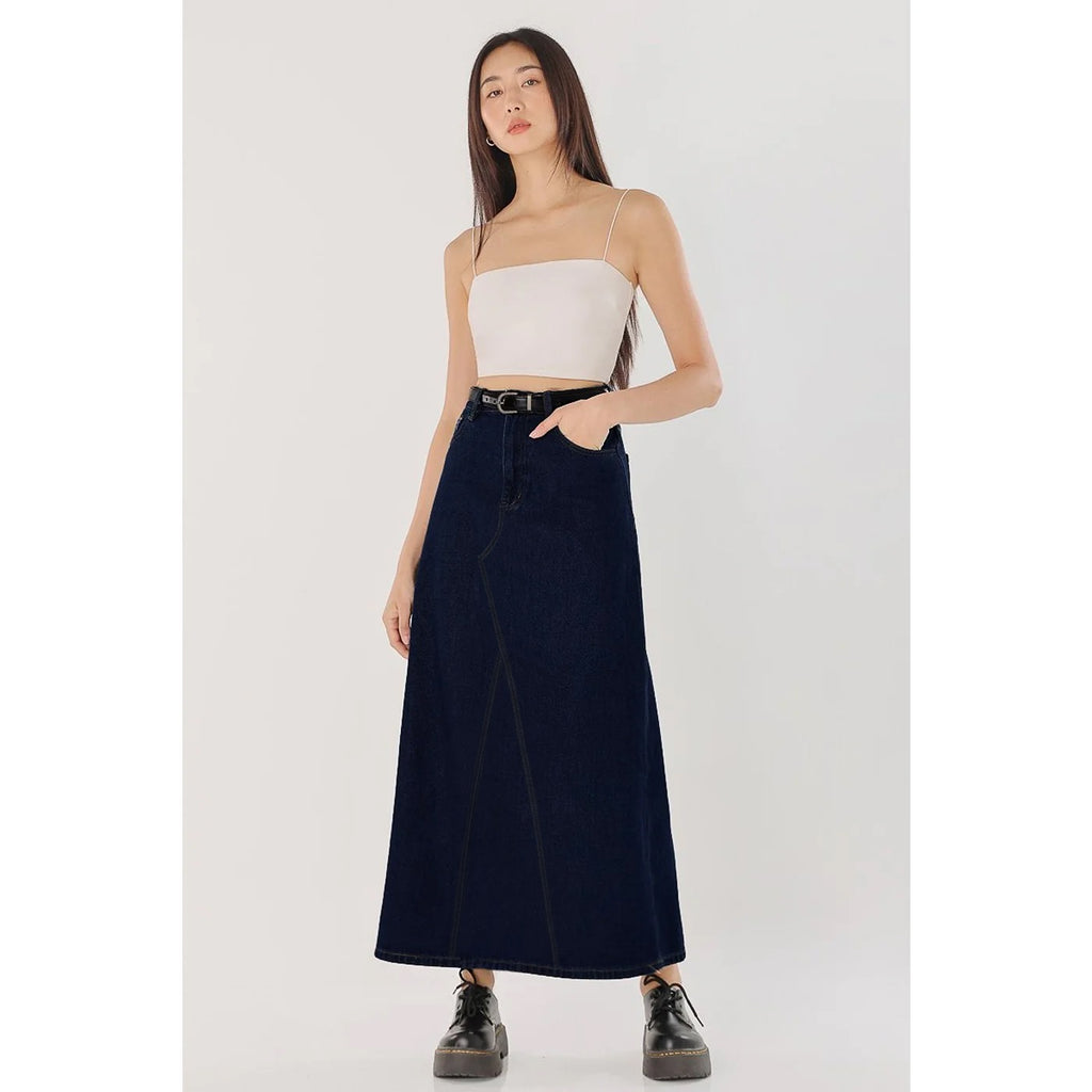 Dark Blue Long Denim Back Slit Skirts | Montivo Pakistan