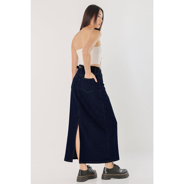 Dark Blue Long Denim Back Slit Skirts | Montivo Pakistan