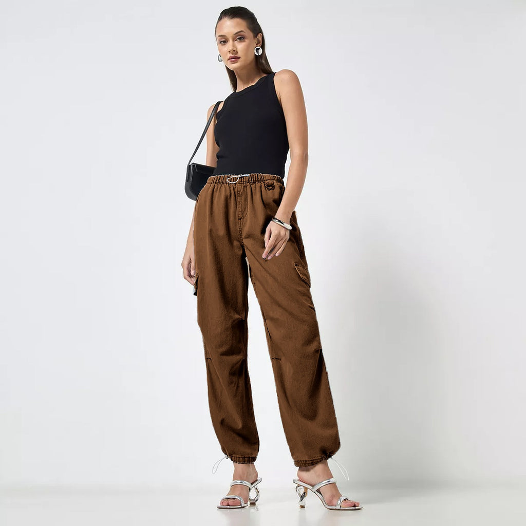 Khaki Wide Leg Cargo Jeans | Montivo Pakistan