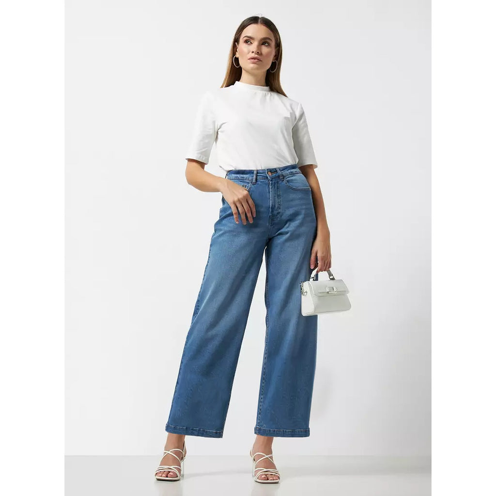 Blue High Rise Wide Leg Jeans | Montivo Pakistan