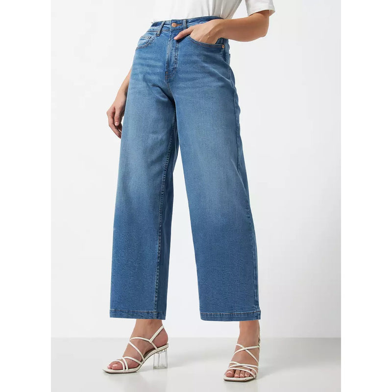 Blue High Rise Wide Leg Jeans | Montivo Pakistan