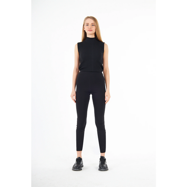 Black Dotted Cotton Jersey Leggings | Montivo Pakistan