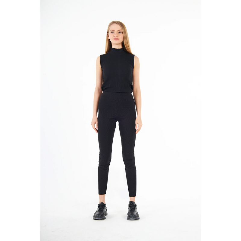 Black Dotted Cotton Jersey Leggings | Montivo Pakistan