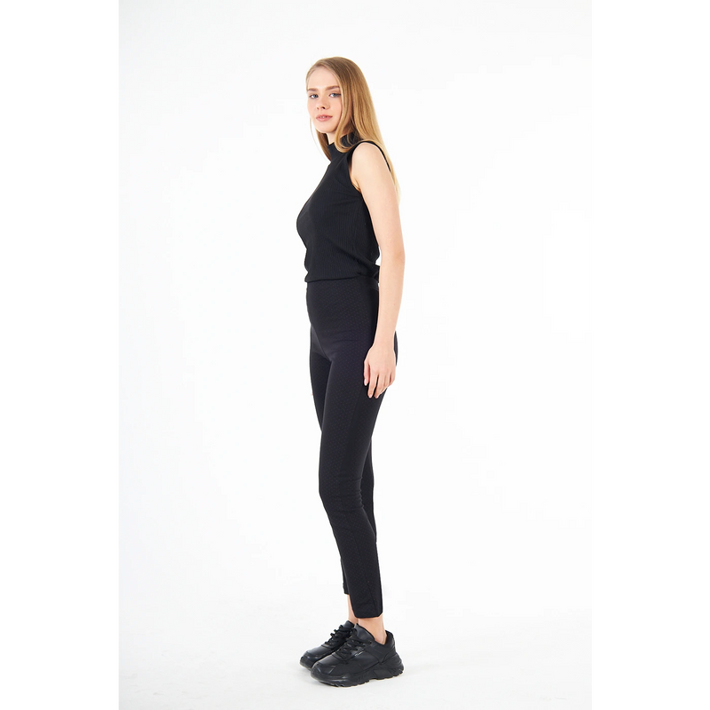 Black Dotted Cotton Jersey Leggings | Montivo Pakistan