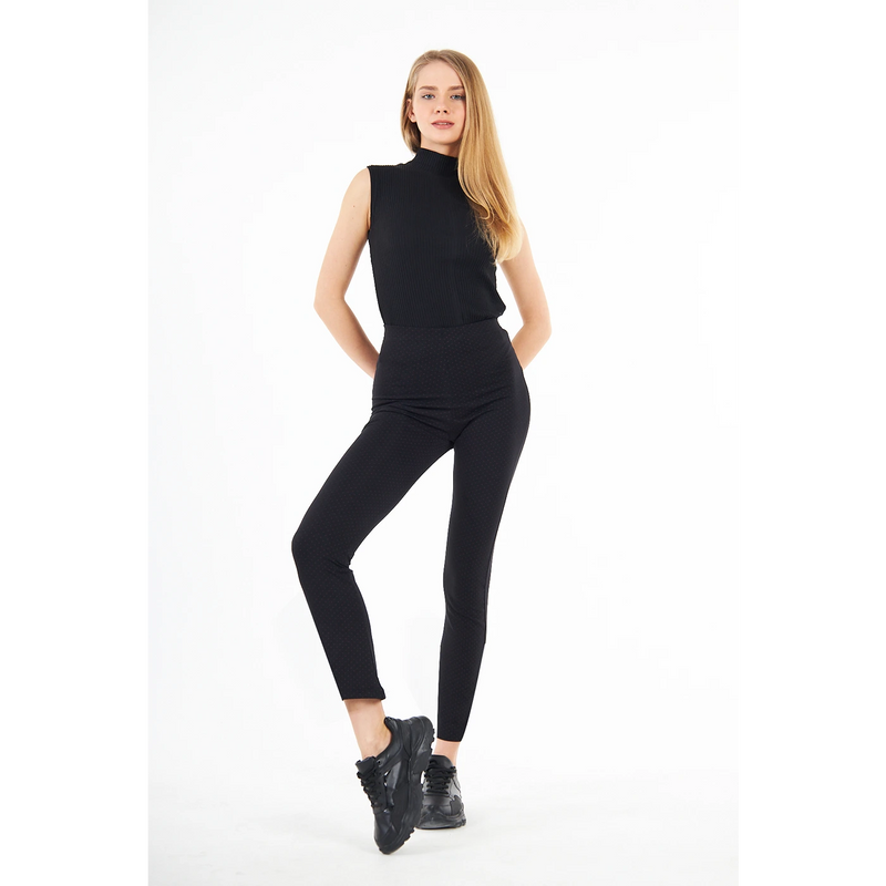 Black Dotted Cotton Jersey Leggings | Montivo Pakistan