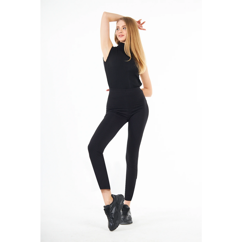 Black Dotted Cotton Jersey Leggings | Montivo Pakistan