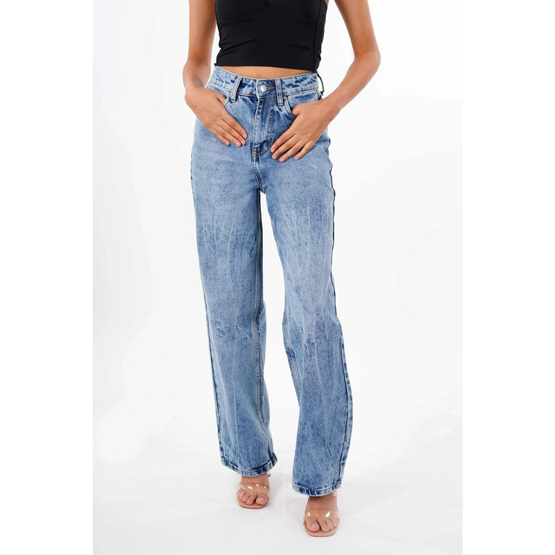 Blue Acid Wash Wide Leg Jeans | Montivo Pakistan