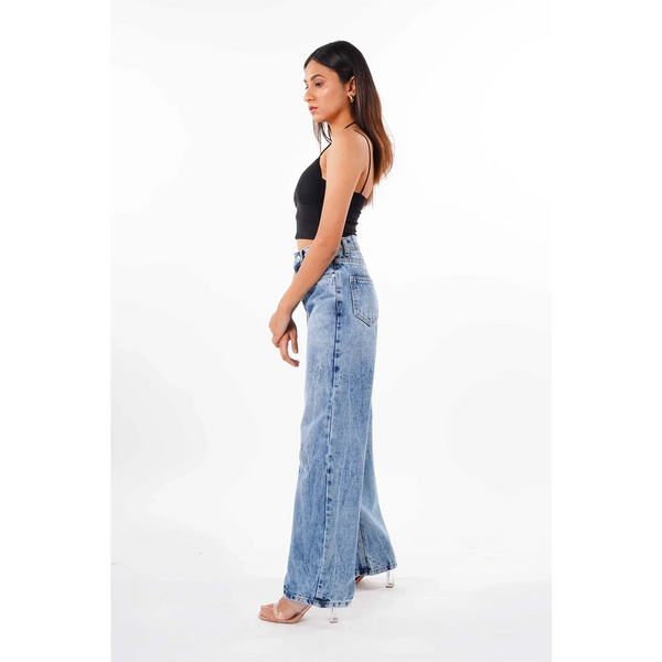 Blue Acid Wash Wide Leg Jeans | Montivo Pakistan