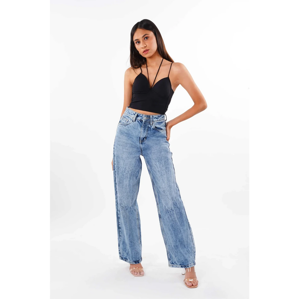 Blue Acid Wash Wide Leg Jeans | Montivo Pakistan