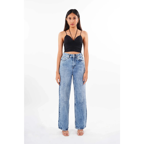 Blue Acid Wash Wide Leg Jeans | Montivo Pakistan