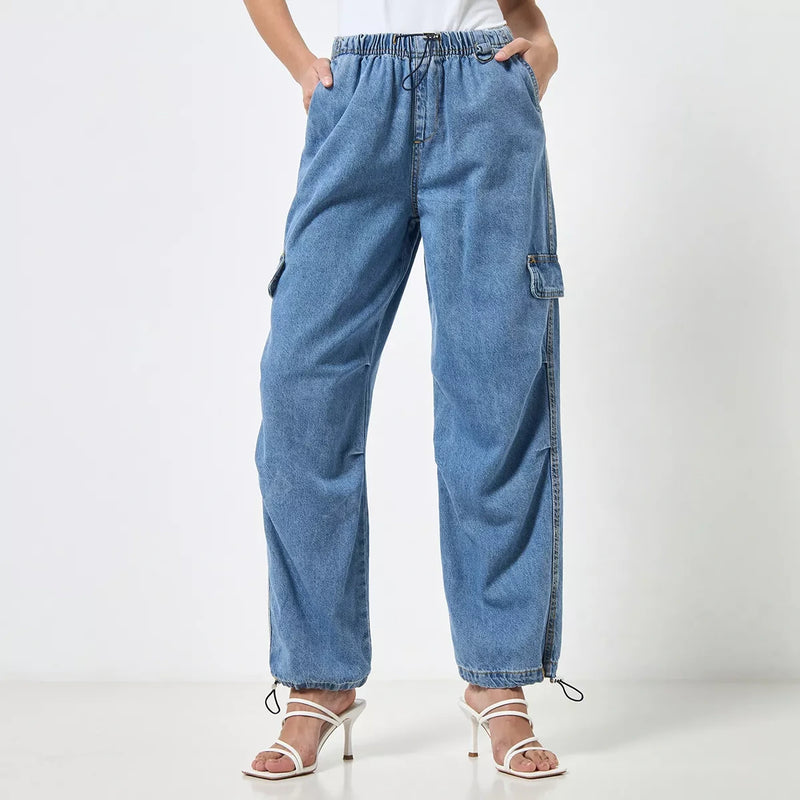Blue Plain Parachute Cargo Jeans | Montivo Pakistan