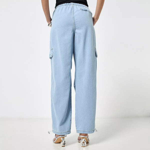 Light Blue Plain Parachute Cargo Jeans | Montivo Pakistan