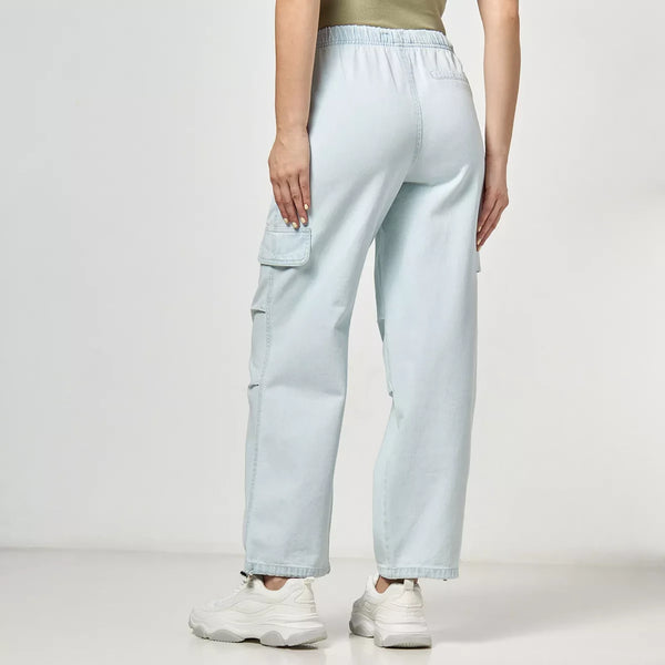 Ice Blue Plain Parachute Cargo Jeans | Montivo Pakistan