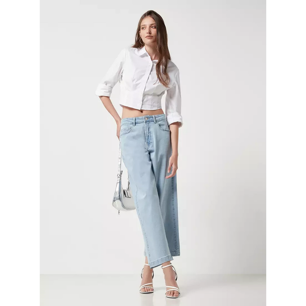 Light Blue High Rise Wide Leg Culotte Jeans | Montivo Pakistan