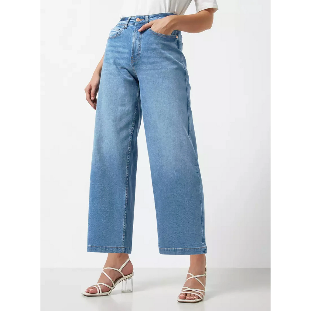 Mid Blue High Rise Wide Leg Culotte Jeans | Montivo Pakistan