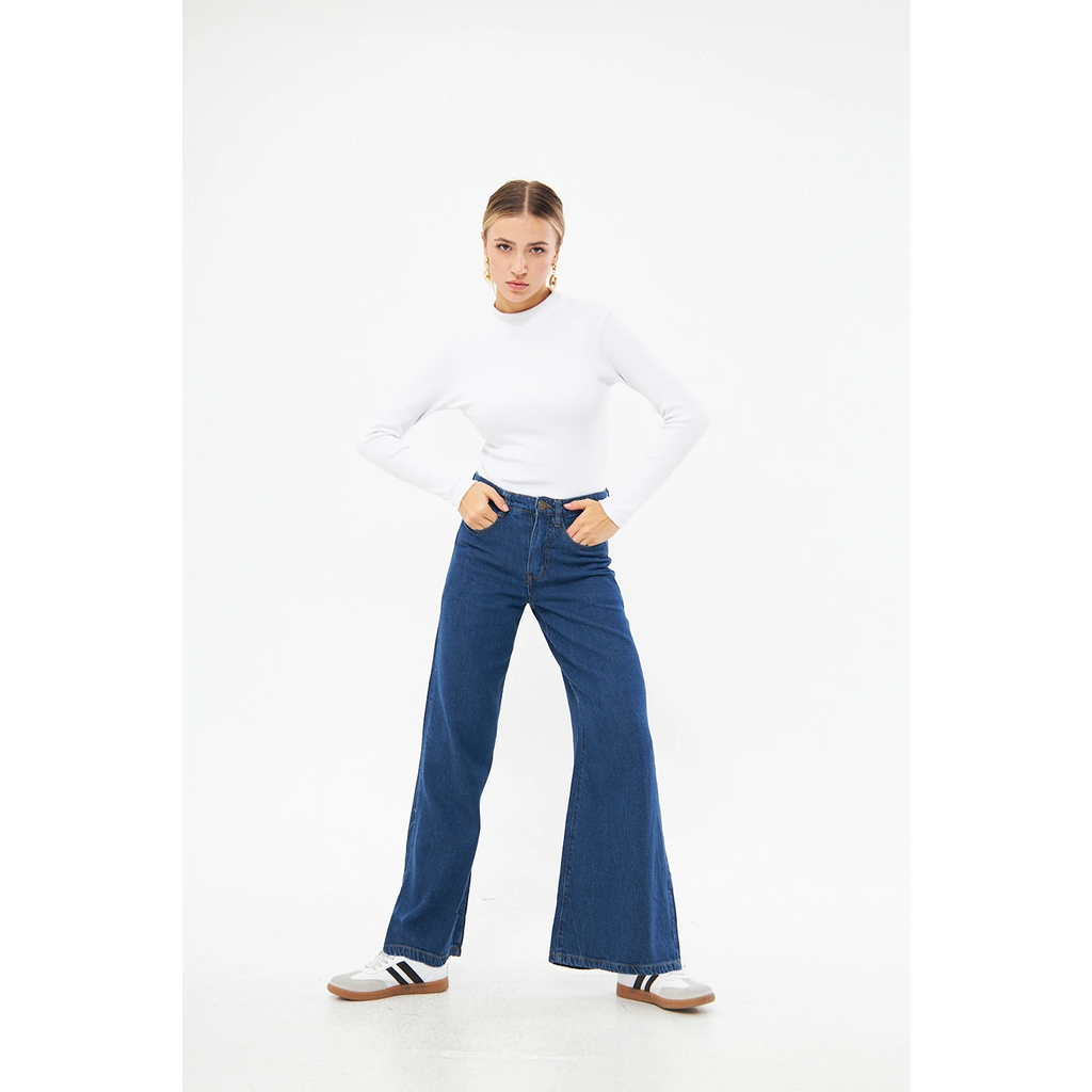 Mid Blue Puddle Wide Leg Jeans | Montivo Pakistan