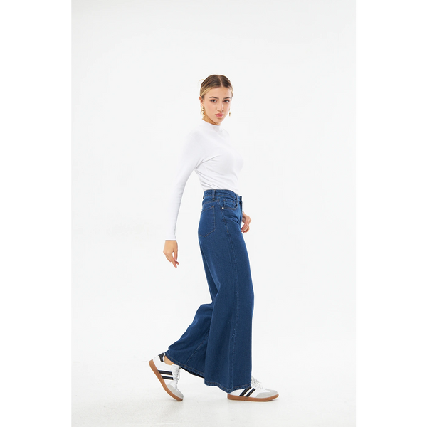 Mid Blue Puddle Wide Leg Jeans | Montivo Pakistan