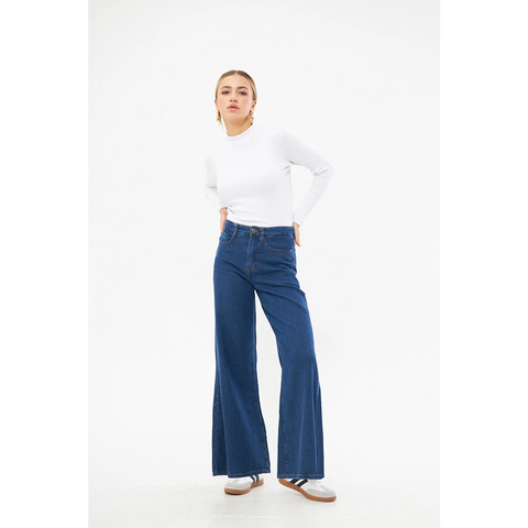 Mid Blue Puddle Wide Leg Jeans | Montivo Pakistan