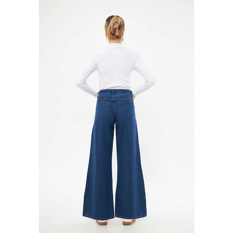 Mid Blue Puddle Wide Leg Jeans | Montivo Pakistan