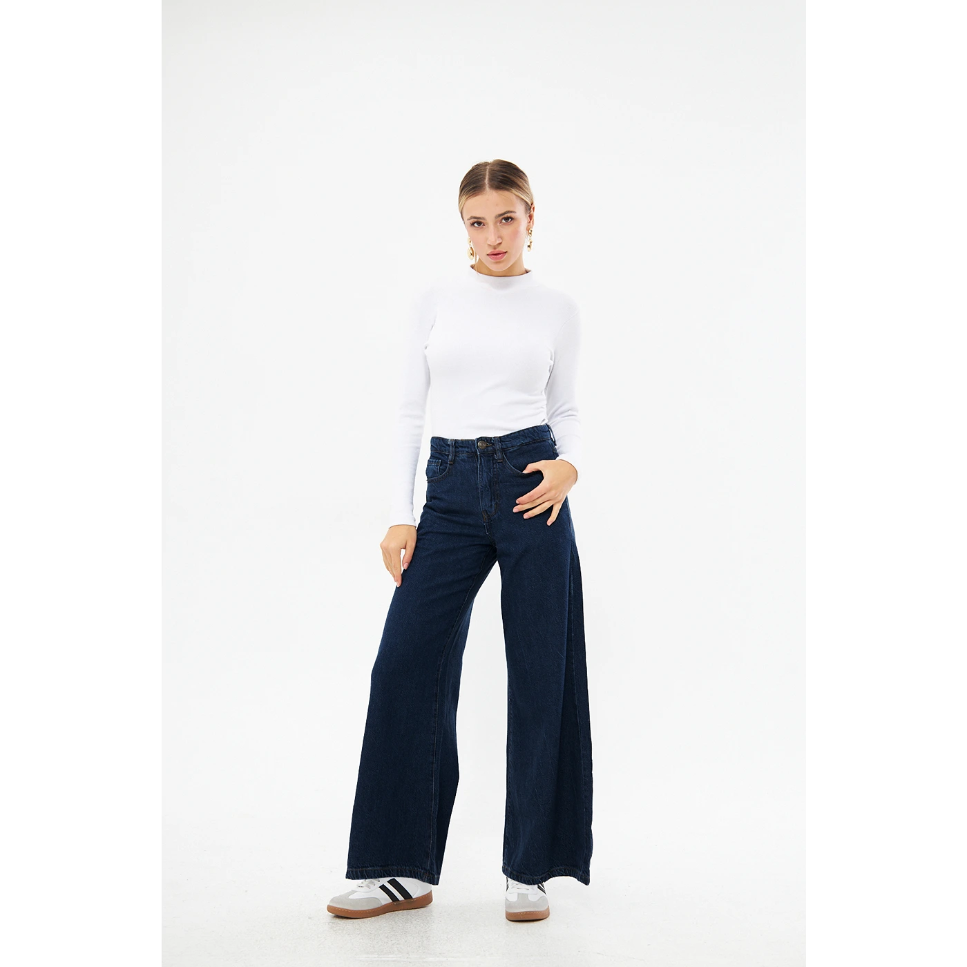Dark Blue Puddle Wide Leg Jeans | Montivo Pakistan