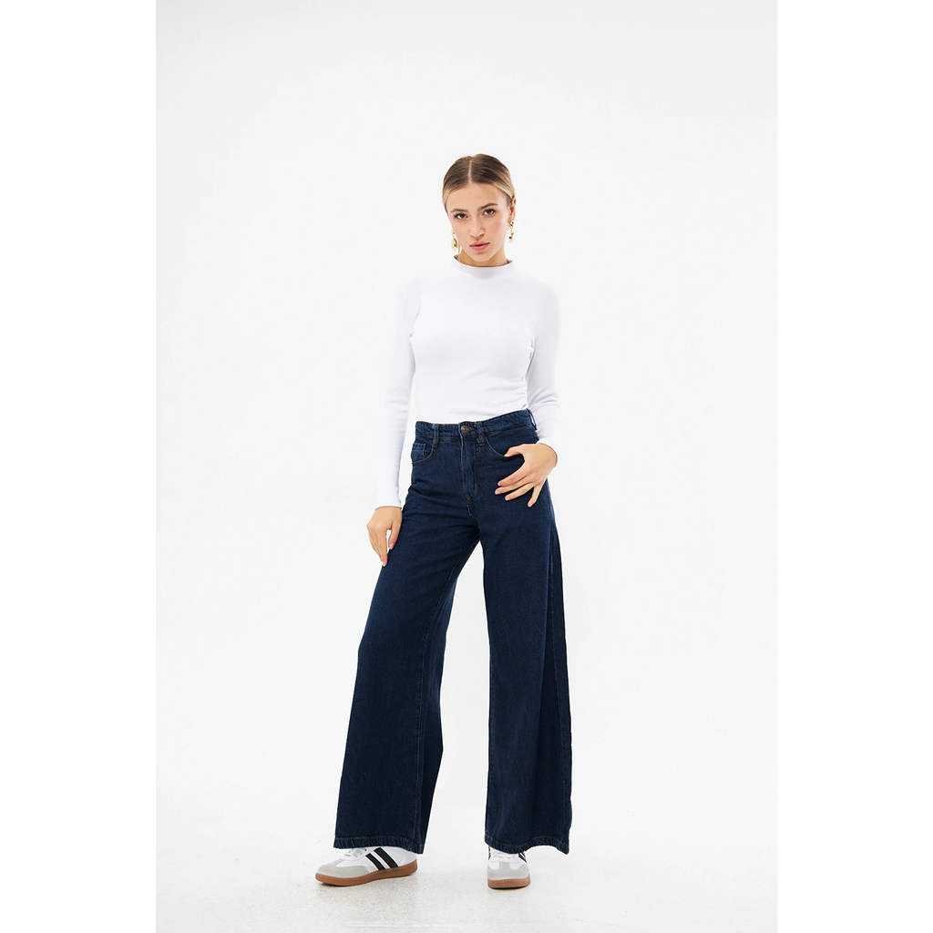 Dark Blue Puddle Wide Leg Jeans | Montivo Pakistan