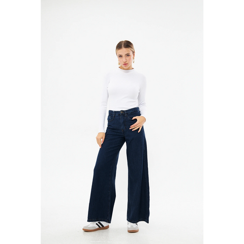 Dark Blue Puddle Wide Leg Jeans | Montivo Pakistan
