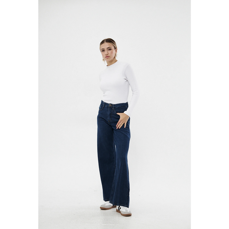 Dark Blue Puddle Wide Leg Jeans | Montivo Pakistan