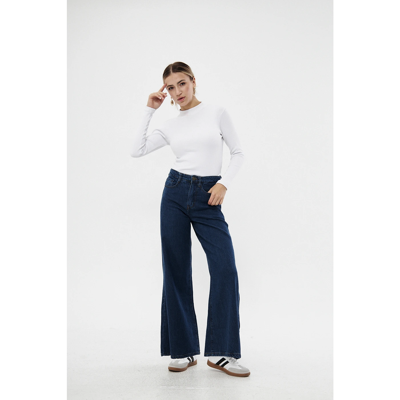 Dark Blue Puddle Wide Leg Jeans | Montivo Pakistan