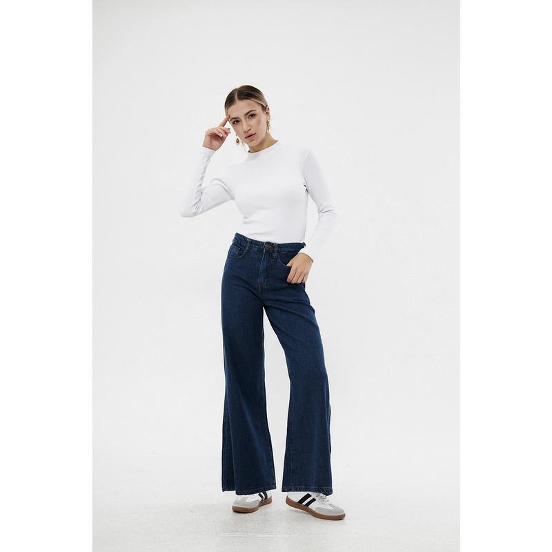 Dark Blue Puddle Wide Leg Jeans | Montivo Pakistan
