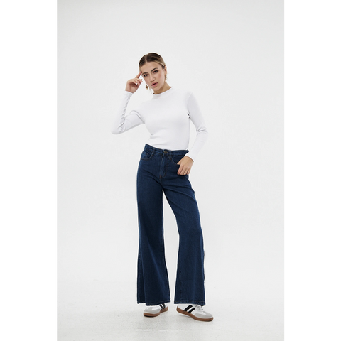 Dark Blue Puddle Wide Leg Jeans | Montivo Pakistan