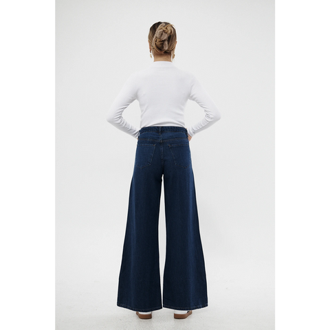 Dark Blue Puddle Wide Leg Jeans | Montivo Pakistan