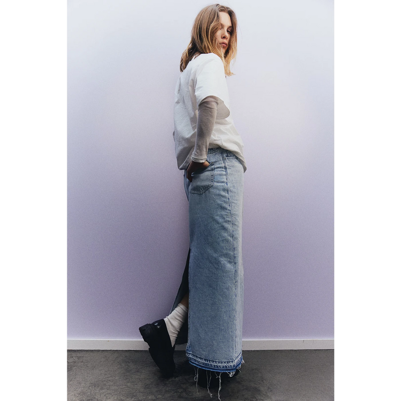 Light Blue Long Denim Maxi Skirt | Montivo Pakistan