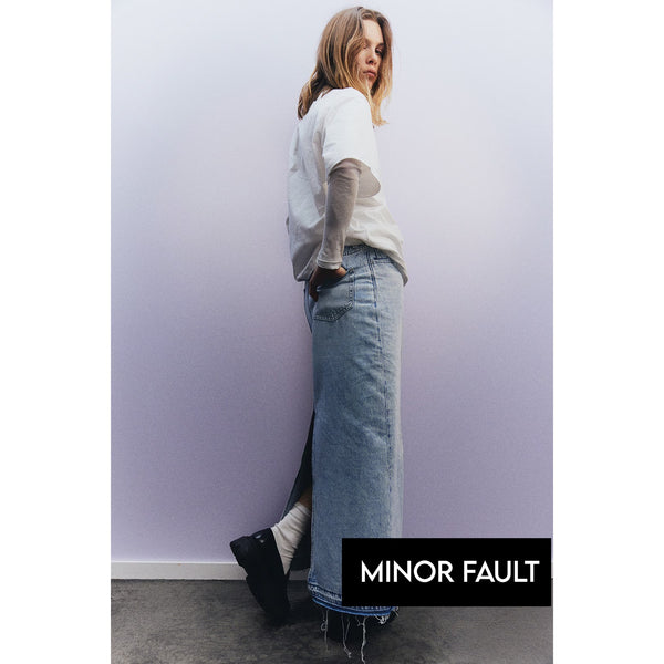 (Minor Fault) Light Blue Long Denim Maxi Skirt | Montivo Pakistan