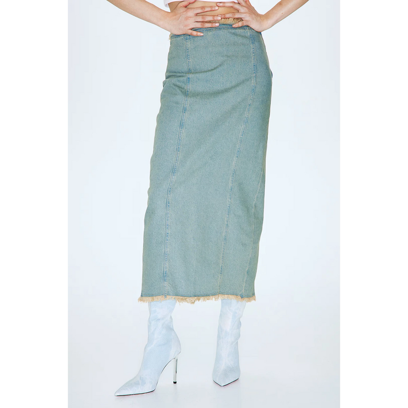 Vintage Blue Raw Edge Denim Skirt | Montivo Pakistan