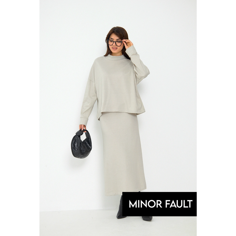 (Minor Fault) Beige Skirt and Top Matching Set | Montivo Pakistan