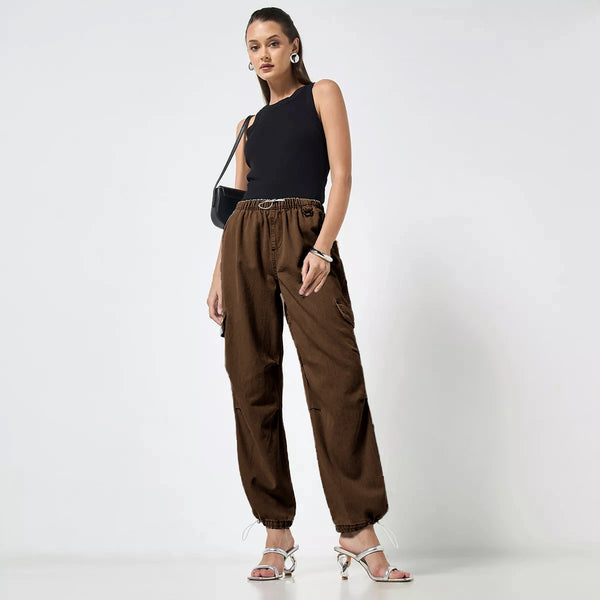 Dark Brown Wide Leg Cargo Jeans | Montivo Pakistan