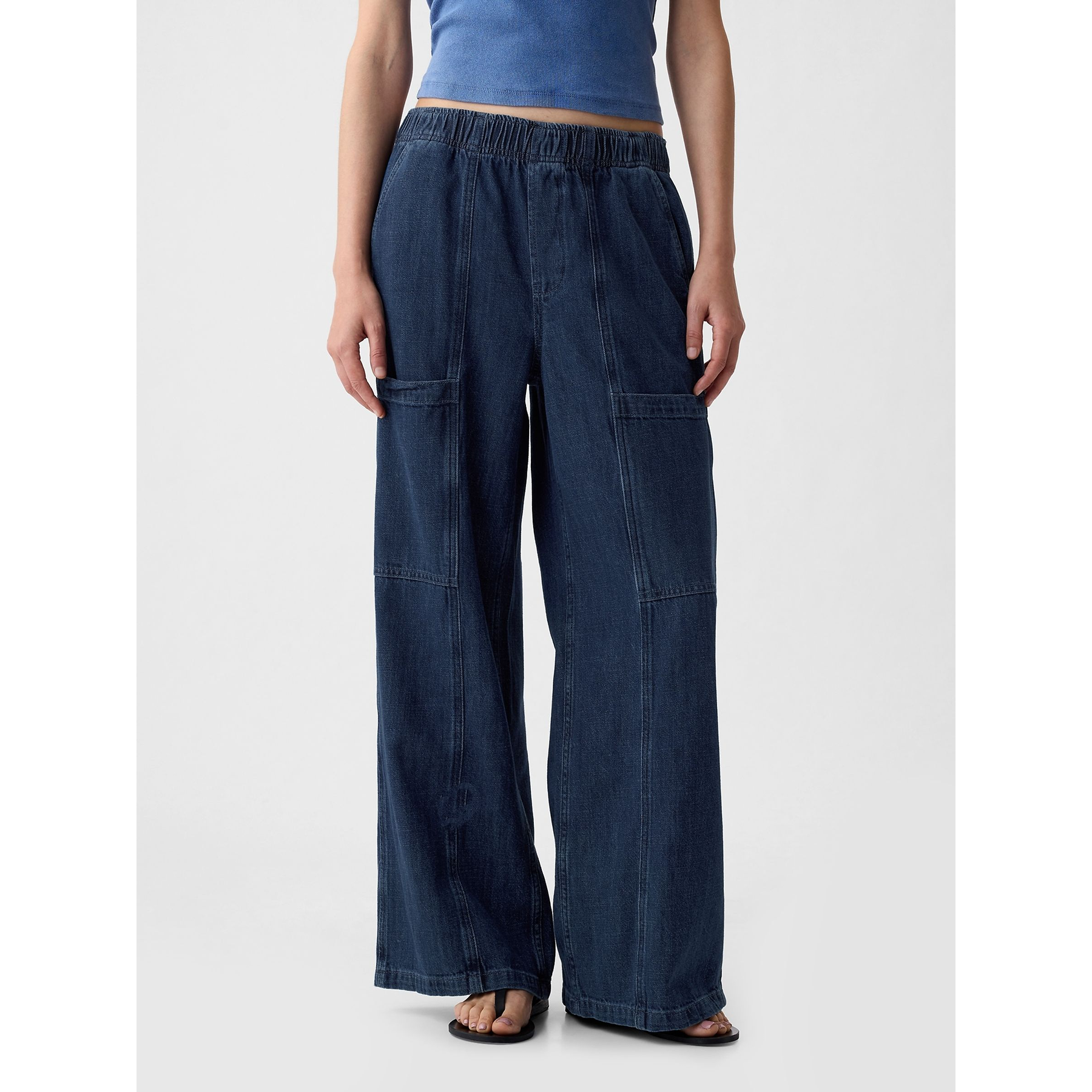 Blue High Waisted Wide Leg Utility Easy Jeans | Montivo Pakistan
