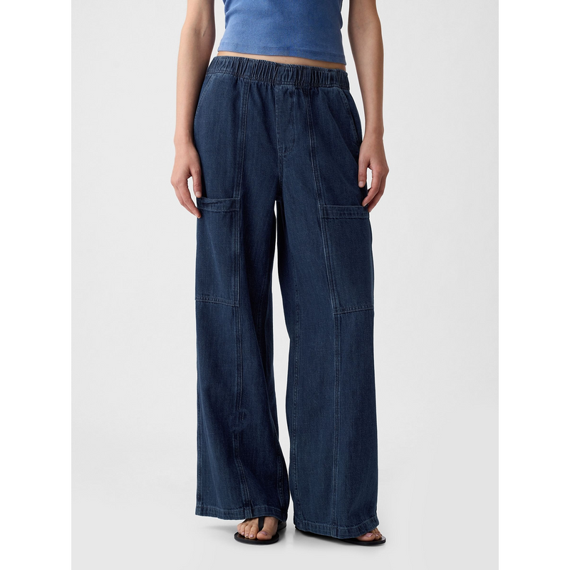 Blue High Waisted Wide Leg Utility Easy Jeans | Montivo Pakistan