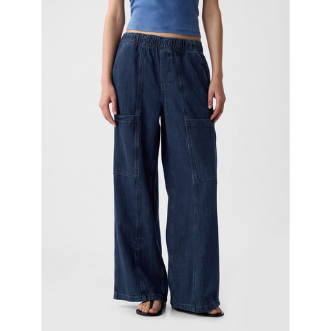 Blue High Waisted Wide Leg Utility Easy Jeans | Montivo Pakistan