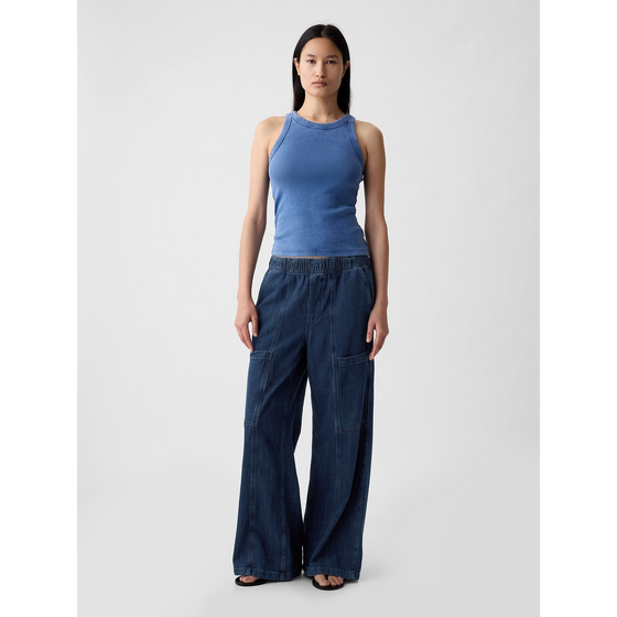 Blue High Waisted Wide Leg Utility Easy Jeans | Montivo Pakistan