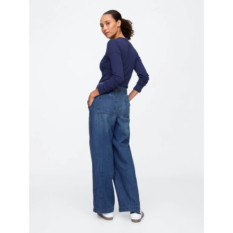 High Rise Seamed Wide-Leg Pull-On Jeans | Montivo Pakistan